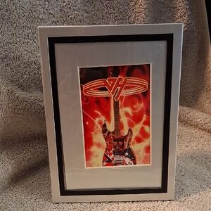 Framed Guitar Art Print with Red and Black Design
